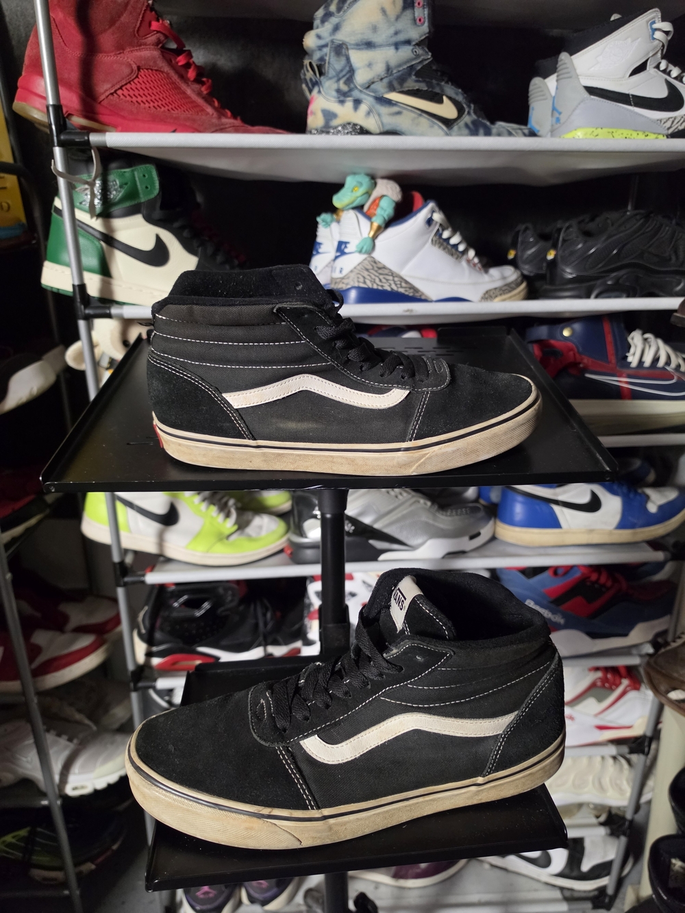 🔥 Vans Worn Men Size 10.5 Black White Sk8-Mid Classic Skate Shoes